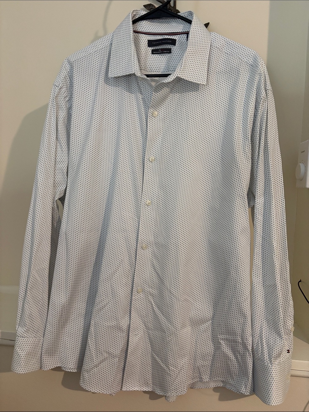 Tommy Hilfiger White Dress Shirt with Navy Micro Dots